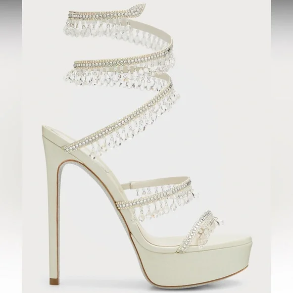 Rene Caovilla Chandelier Snake Beaded Crystal Wrap Stiletto platform heels 36.5 - Picture 5 of 7